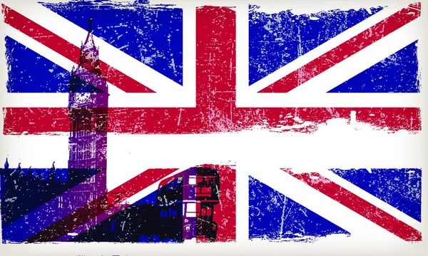 Großbritannien Flagge Mit Big Ben Und Grunge Effekt — Stockvektor