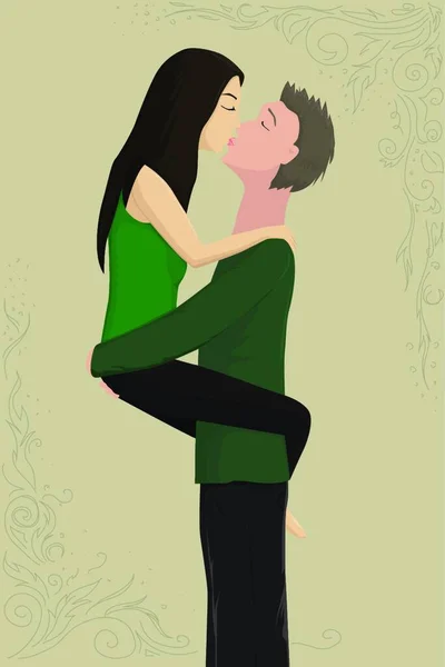 Ζευγάρι Έντονα Φιλιά Διανυσματική Απεικόνιση Απλό Σχέδιο — Διανυσματικό Αρχείο