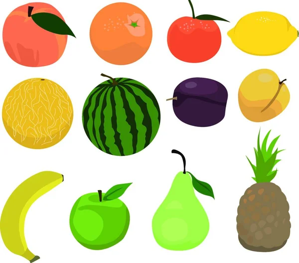 Set Von Früchten Vektorillustration Einfaches Design — Stockvektor
