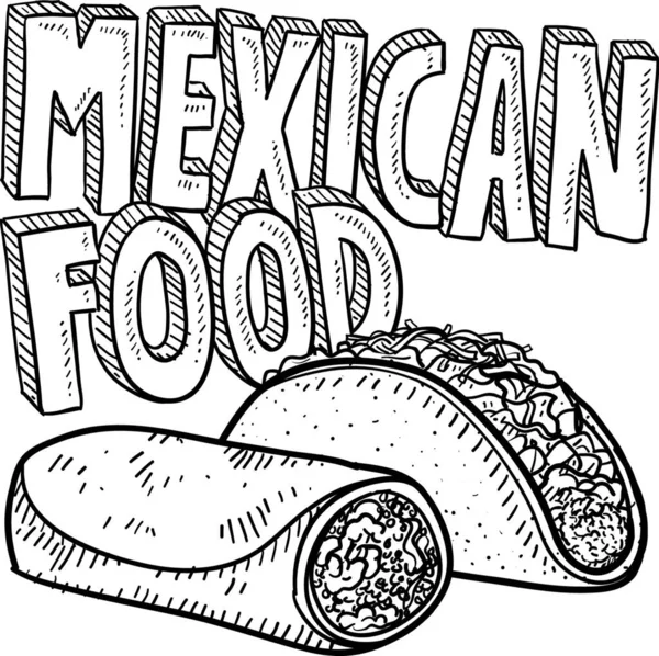 Mexikanische Lebensmittelskizze Vektorillustration Einfaches Design — Stockvektor