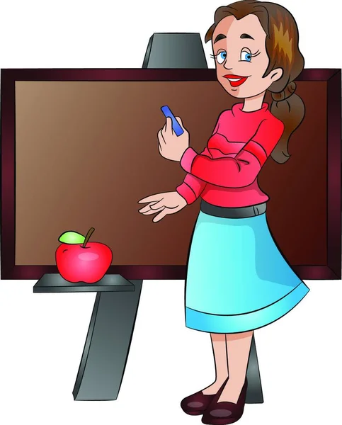 Lady Teacher Usando Una Pizarra Ilustración — Vector de stock