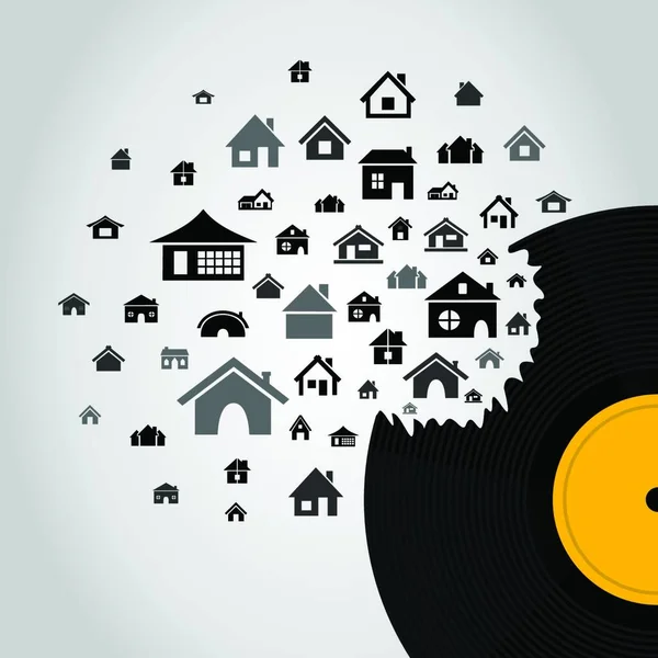 Huizen Met Vinyl Vector Illustratie Eenvoudig Ontwerp — Stockvector