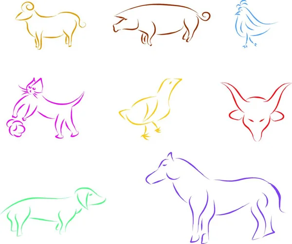 Animales Boceto Ilustración Vectorial Diseño Simple — Vector de stock