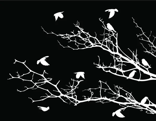 Sylwetka Drzewa Ptaków Latających Wektor Ilustracja Prosty Projekt — Wektor stockowy