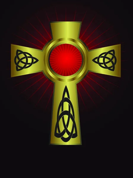 Ornate Celtic Gold Cross Web Simple Icon Illustration — Stock Vector