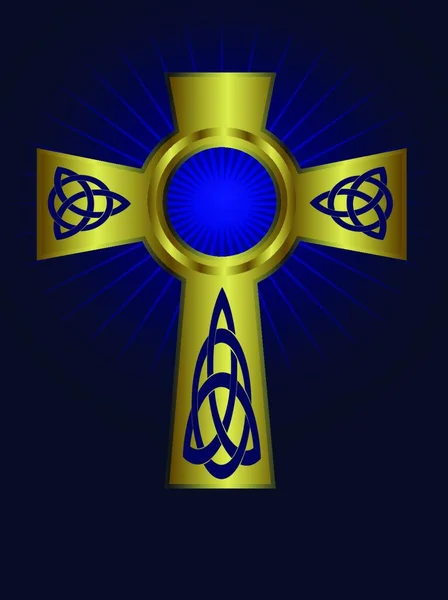 Ornate Celtic Gold Cross Web Simple Icon Illustration — Stock Vector