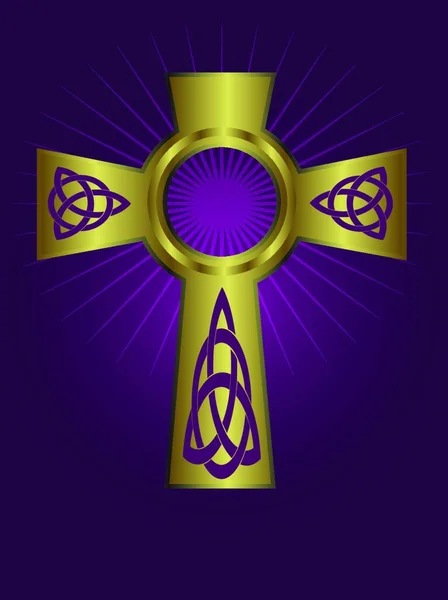 Орнаментальний Кельтський Золотий Хрест Веб Проста Іконка — стоковий вектор