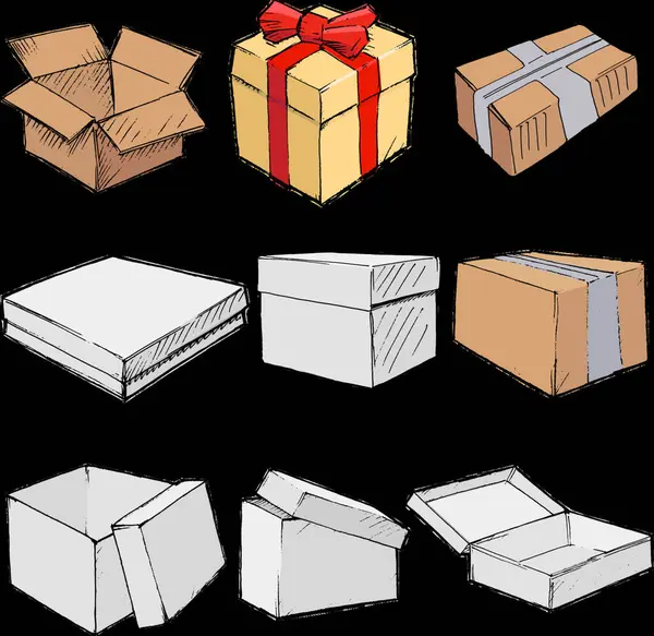 Conjunto Cajas Ilustración Vectorial Diseño Simple — Vector de stock