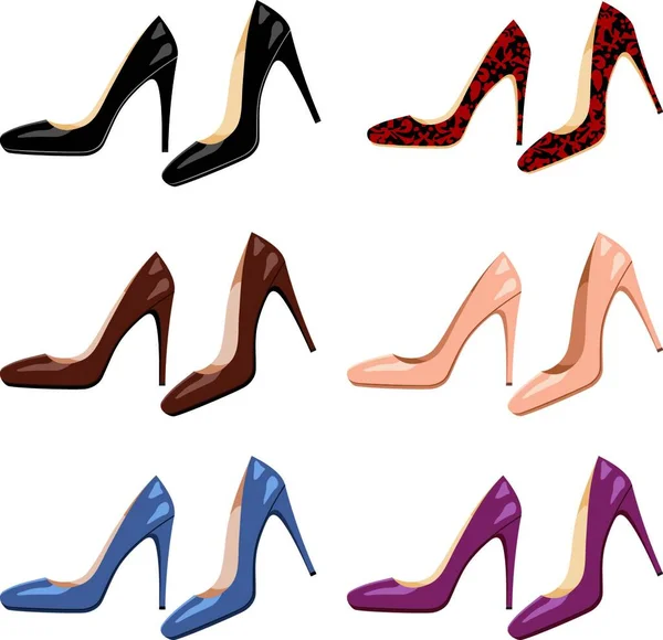 Conjunto Sapatos Femininos Ilustração Vetorial Design Simples — Vetor de Stock