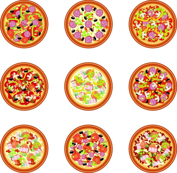 Set Pizza Illustrazione Vettoriale Design Semplice — Vettoriale Stock