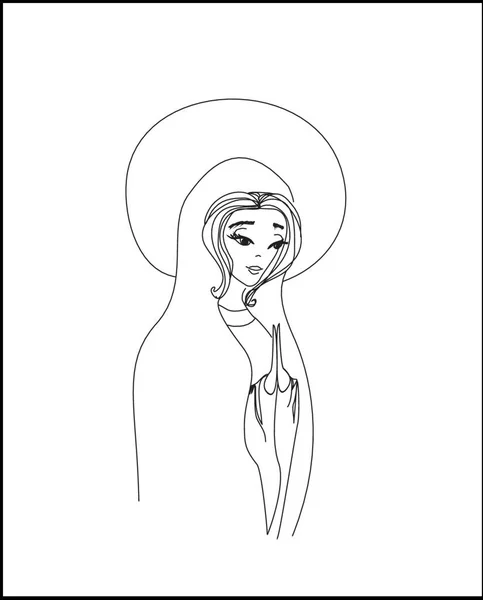 Пресвятая Дева Мария Черно Белом Контуре — стоковый вектор