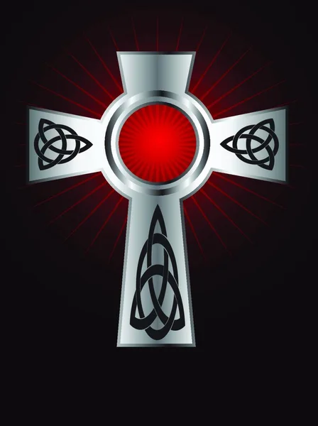 Ornate Celtic Silver Cross Web Simple Icon Illustration — Stock Vector