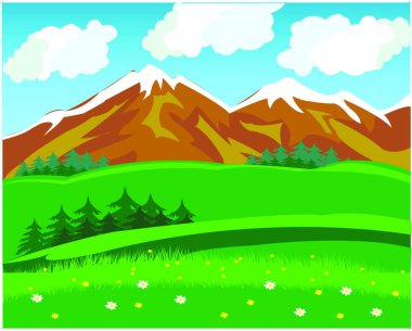 Dağda yaz modern vektör illüstrasyonunda