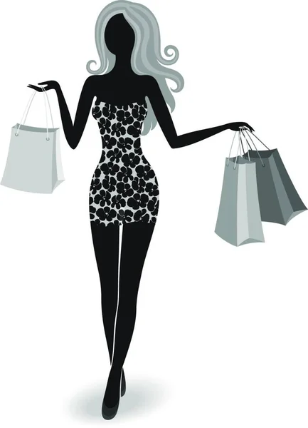 Silhouette Shopping Girl — Stock Vector