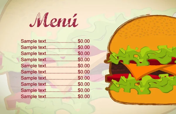 Burger Menü Vektor Illusztráció — Stock Vector