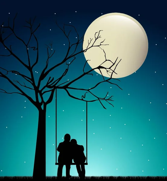 Couple Dans Nuit Illustration Vectorielle Graphique — Image vectorielle