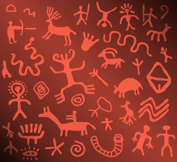 Antik Petroglifler Grafik Vektör Çizimi — Stok Vektör