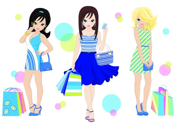 Illustration Des Filles Shopping — Image vectorielle