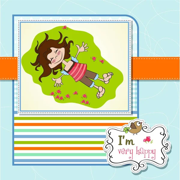 Χαρούμενο Μικρό Κορίτσι Πρότυπο Καρτών — Διανυσματικό Αρχείο