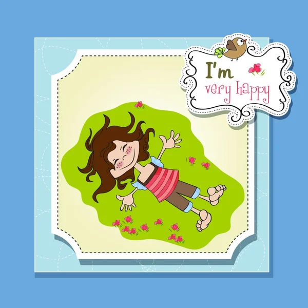 Happy Little Girl Card Template — Stock Vector