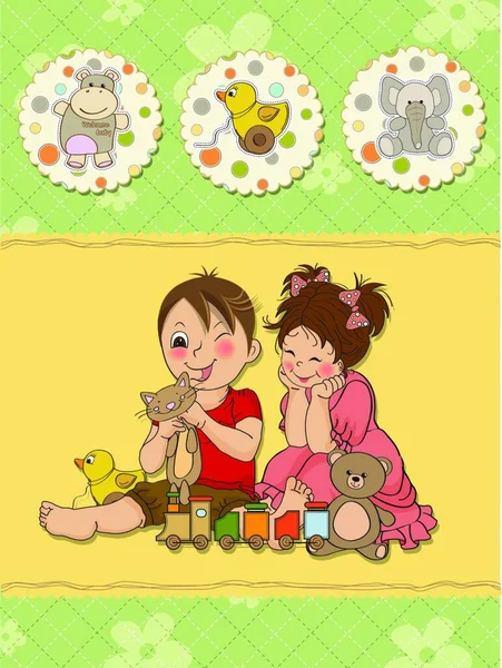 Ilustração Menina Menino Com Brinquedos —  Vetores de Stock