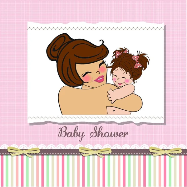 Junge Mutter Mit Einem Neuen Baby Grußkartenvorlage — Stockvektor