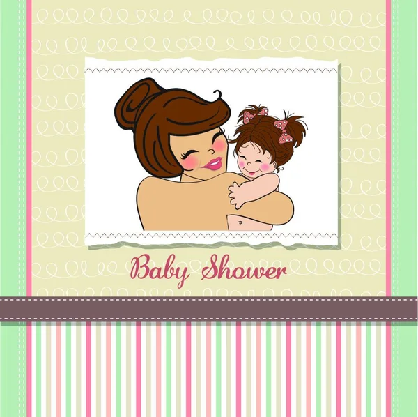 Young Mother Holding New Baby Greeting Card Template — Stock Vector