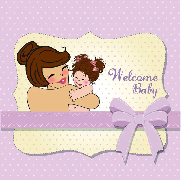 Jovem Mãe Segurando Novo Bebê Modelo Cartão Saudação — Vetor de Stock