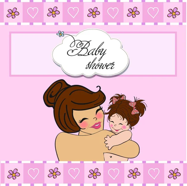 Jovem Mãe Segurando Novo Bebê Modelo Cartão Saudação —  Vetores de Stock