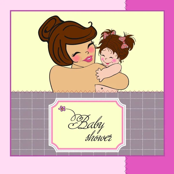Madre Joven Sosteniendo Nuevo Bebé Plantilla Tarjeta Felicitación — Vector de stock