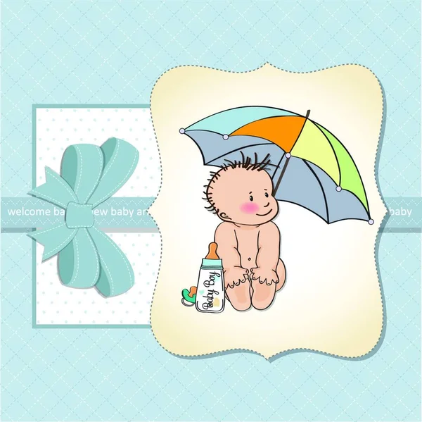 Şemsiyesinin Altında Komik Bir Bebek Olan Bebek Hediye Kartı — Stok Vektör