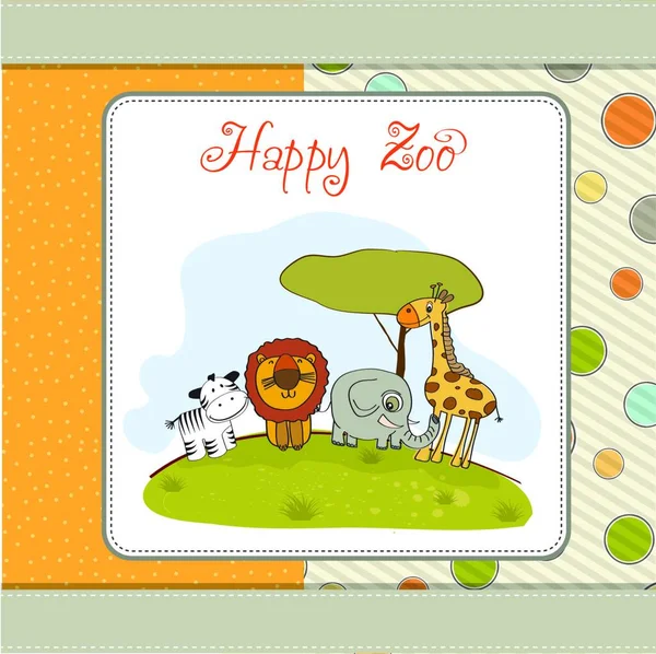Colorful Card Cute Cartoon Animals — Stock Vector