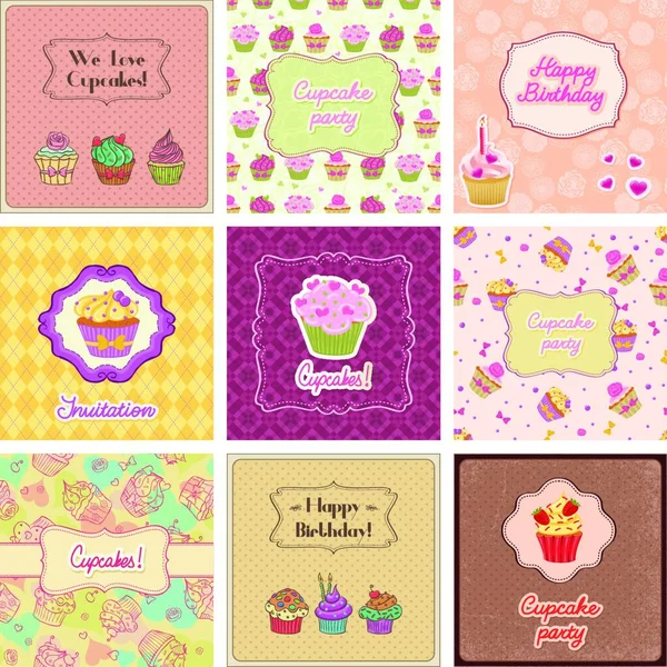 Illustration Cupcake Cards Collection — Stock Vector
