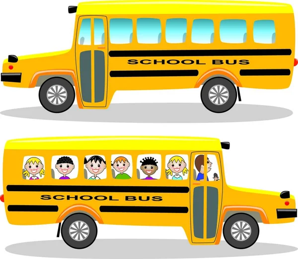 Ilustración Los Autobuses Escolares — Vector de stock