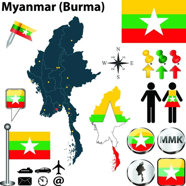 Mapa Myanmar Vector Ilustración — Vector de stock