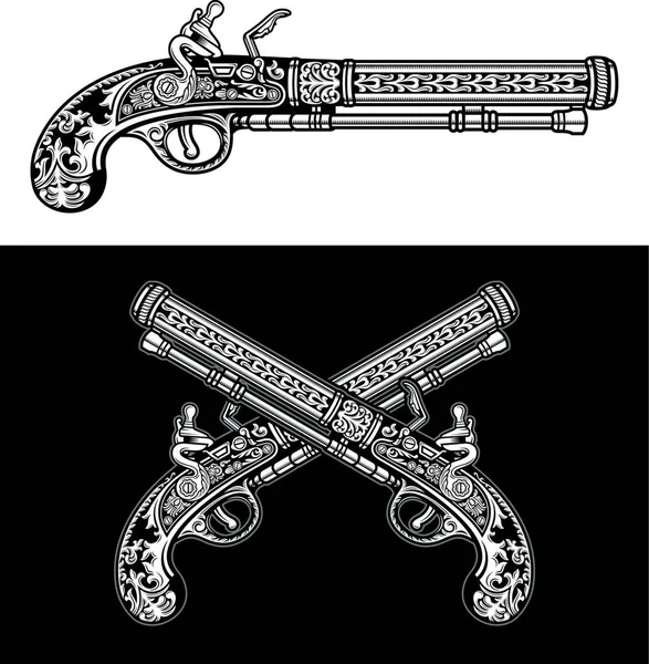 Flintlock Antique Pistol Grafický Vektorový Ilustrace — Stockový vektor