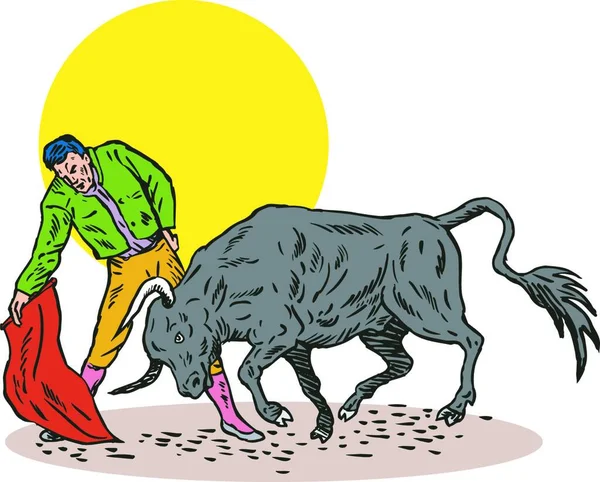 Bullfighter Matador Bullfighting Moderna Ilustração Vetorial — Vetor de Stock