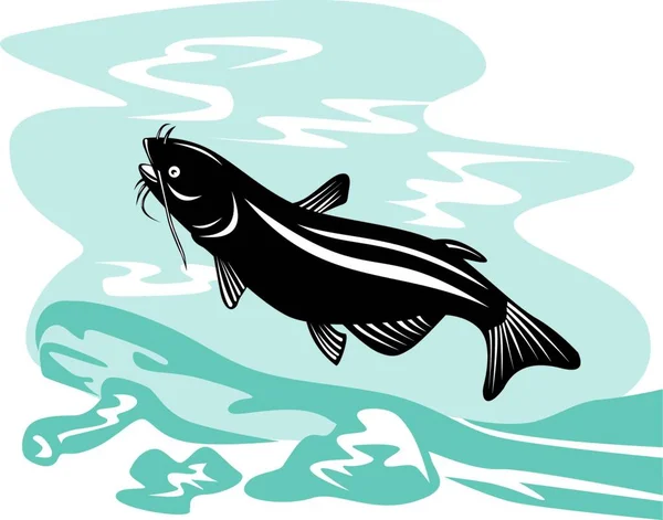 Catfish Jumping Modern Vector Illustration — Stock Vector