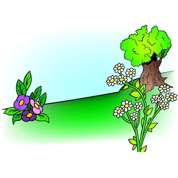 Illustration Blommor Och Träd — Stock vektor