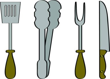 Barbekü araçlarının illüstrasyonu