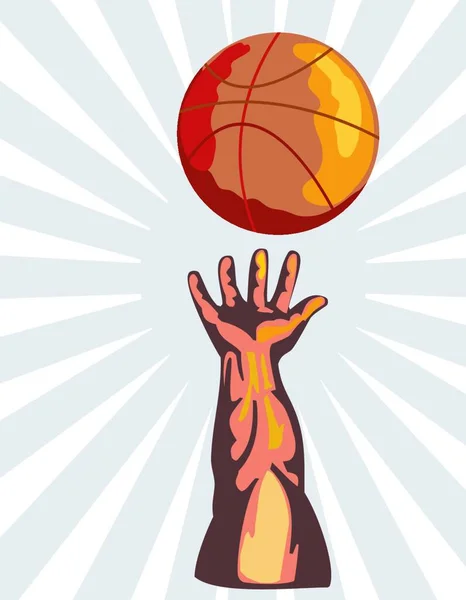 バスケットボールハンドレトロ グラフィックベクトルイラスト — ストックベクタ