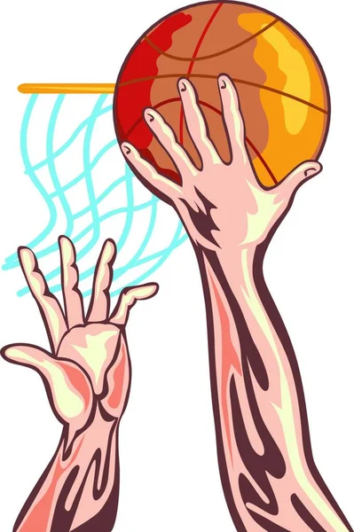 Μπάσκετ Χέρια Ρετρό Γραφική Διανυσματική Απεικόνιση — Διανυσματικό Αρχείο