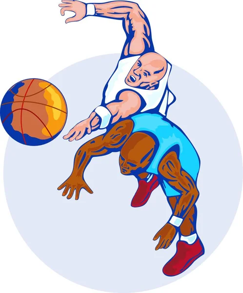 Баскетболисты Отскок Графическая Векторная Иллюстрация — стоковый вектор