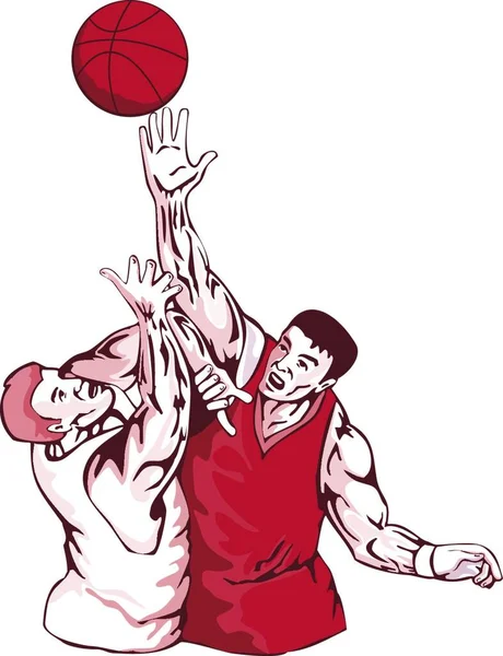 Basketball Joueurs Rebound Illustration Vectorielle Graphique — Image vectorielle