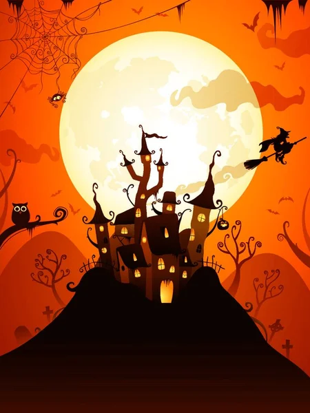 Ilustrace Halloweenského Hradu — Stockový vektor