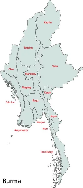 Illustrazione Della Mappa Della Birmania Grigia — Vettoriale Stock