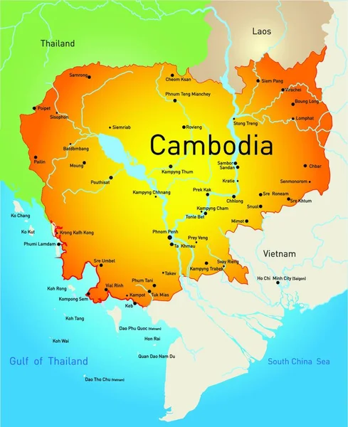 Εικονογράφηση Διάνυσμα Χάρτης Καμπότζης — Διανυσματικό Αρχείο