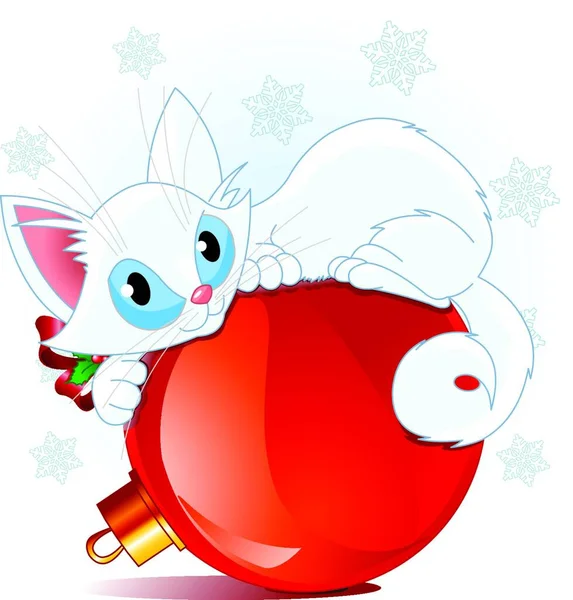 Gato Natal Branco Ilustração Vetorial Elegante — Vetor de Stock