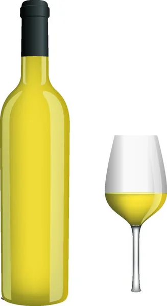 Bottiglia Vino Con Vetro Moderna Illustrazione Vettoriale — Vettoriale Stock