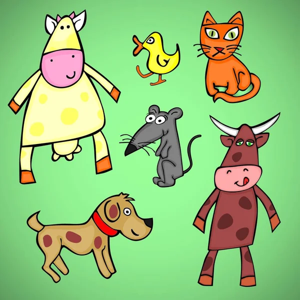 Ilustrace Hospodářských Zvířat — Stockový vektor